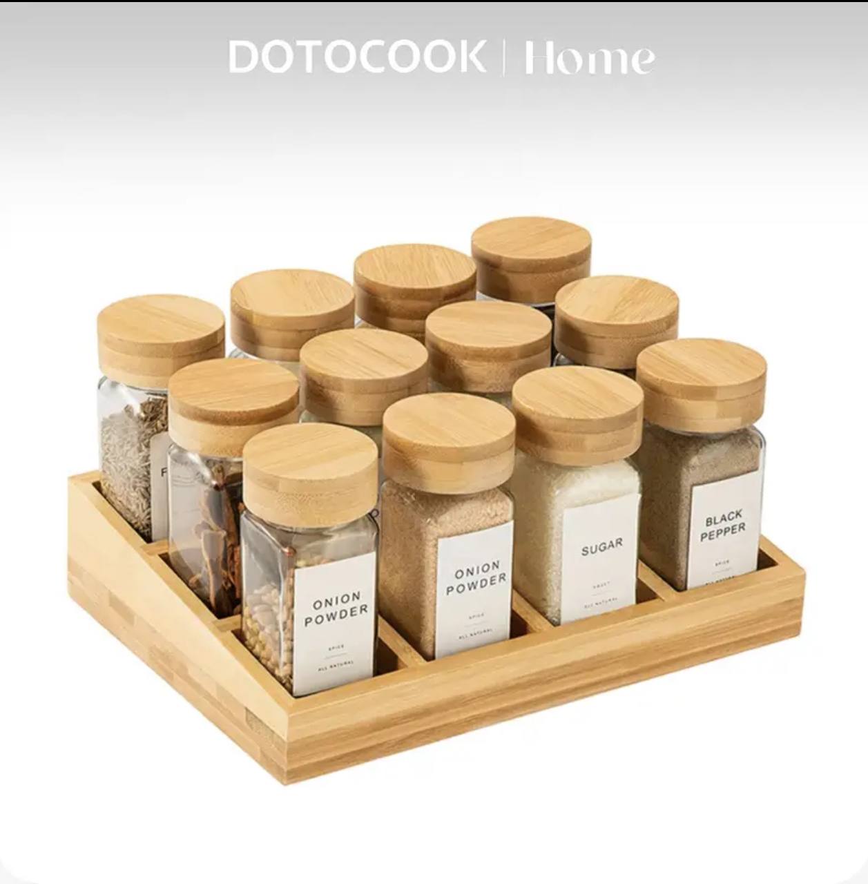 Spice jars set with bamboo stand