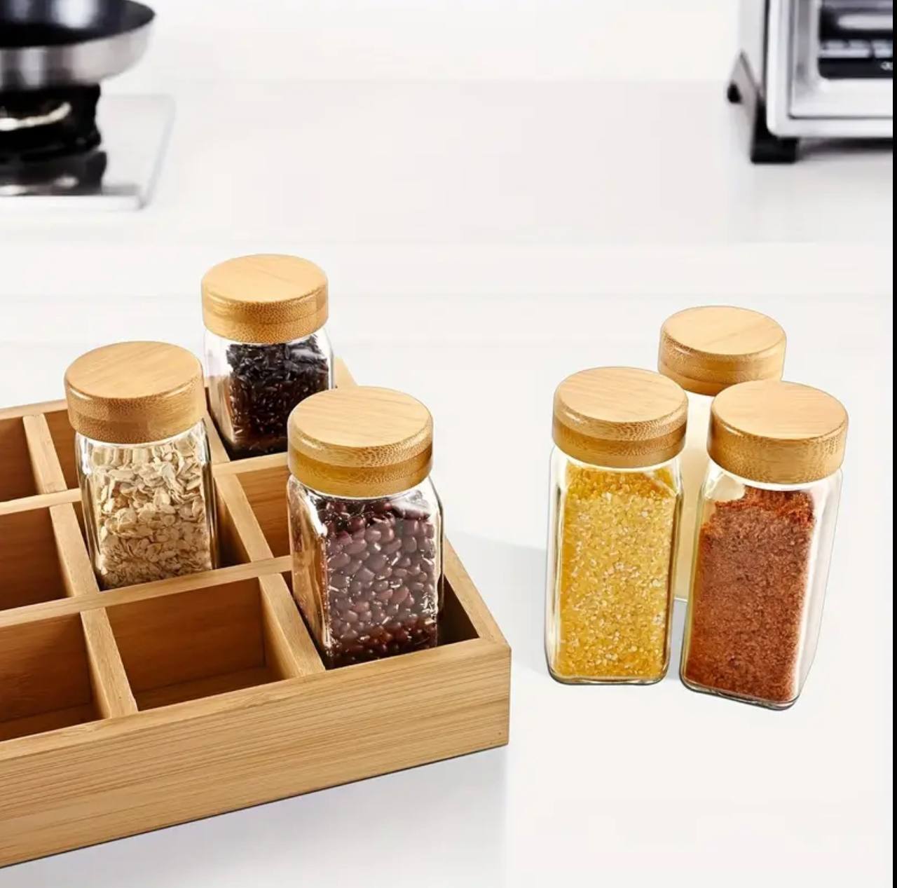 Spice jars set with bamboo stand