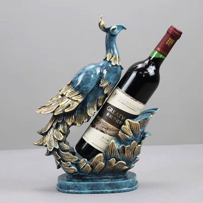 GOLDEN BLUE PEACOCK WINE BOTTLE HOLDER
