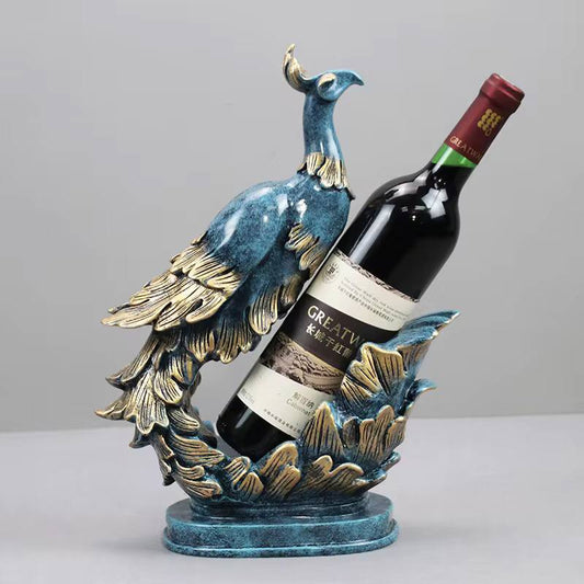 GOLDEN BLUE PEACOCK WINE BOTTLE HOLDER