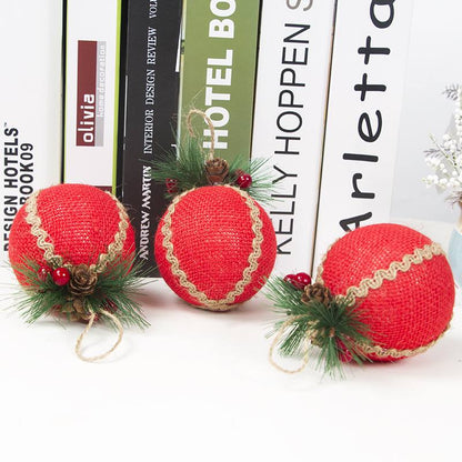 3PCS/ 8CM Red Check Foam Christmas Ball Decoration