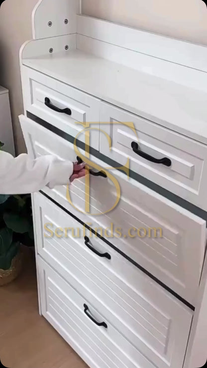 Multi-Function Hallway Shoe Cabinet with Coat Rack (24cm Slim Design)