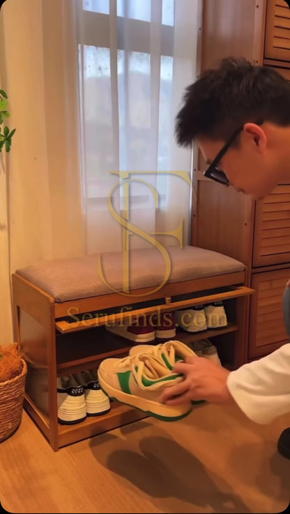 Wooden stool with shoe cabinet