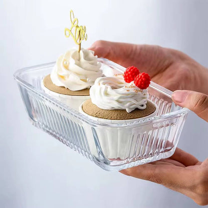 Ribbed Glass food storage containers with bamboo lids