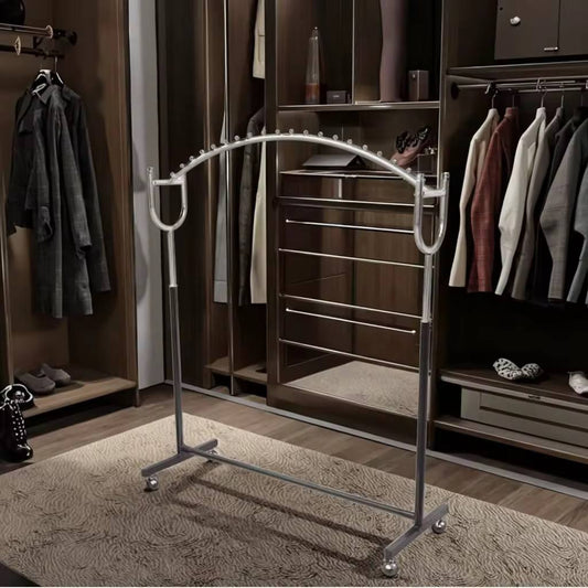 Premium arched clothing rack with 360° wheels for easy movement.
Strong, stylish, and perfect for boutiques, pop-ups, and home closets
Sleek arched garment rack