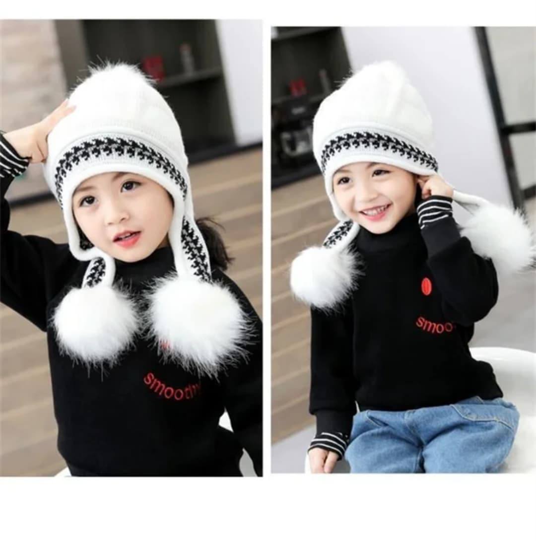 Women's Fleece-Lined and Thickened KnitPullover Hat Outdoor Windproof Warm Style Headwear