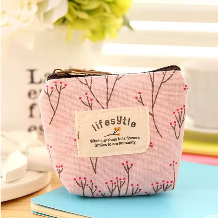 Japanese and Korean Men of Women Small Fresh Plant Floral Coin Purse