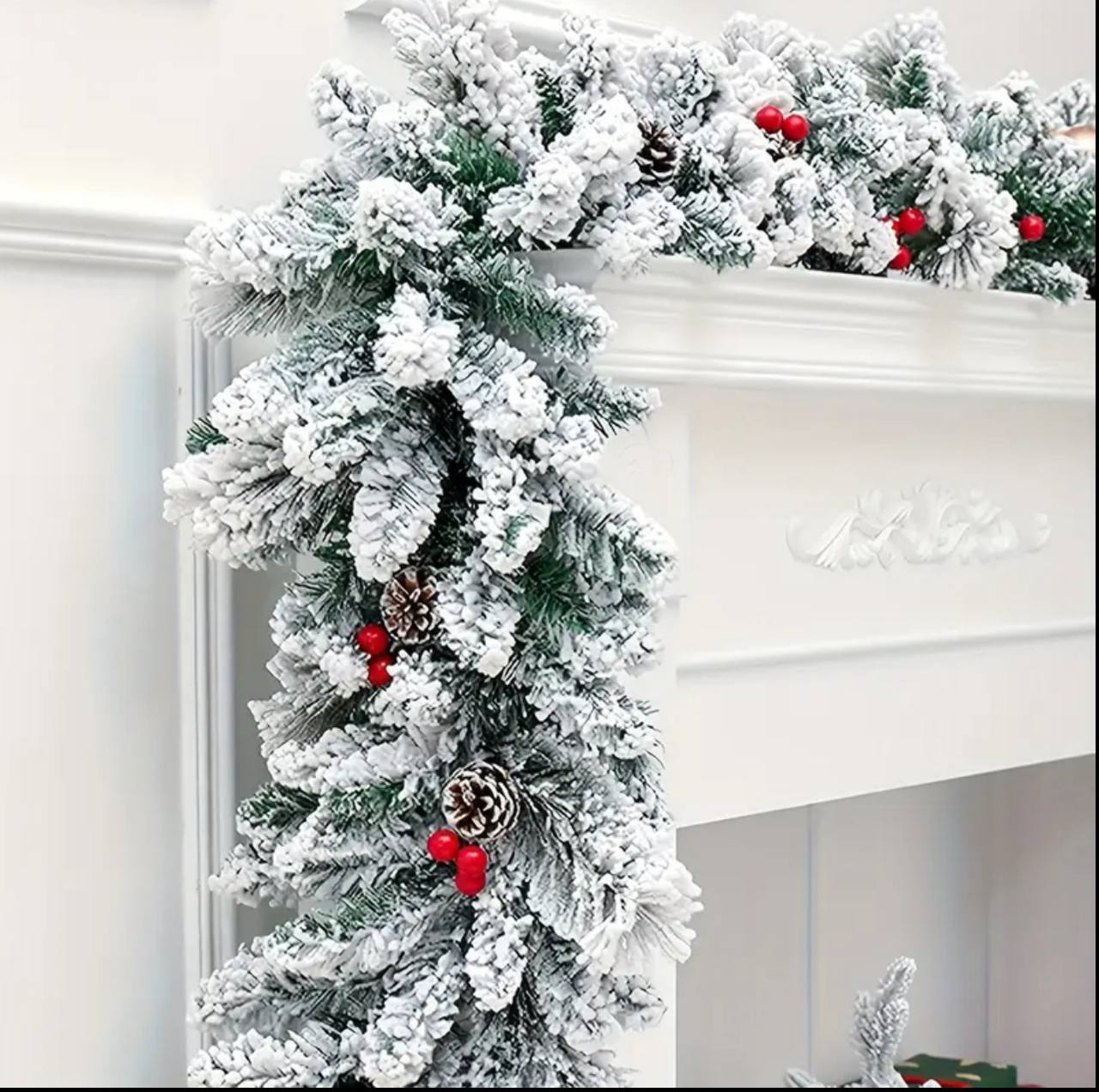 2.7Meters Christmas Snow Flocked Garland with berries & Corns