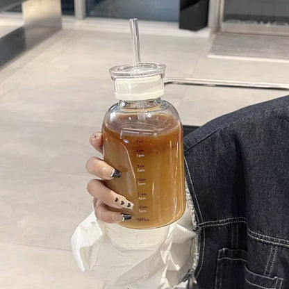 750ml clear high quality borosilicate glass water bottle with straw
