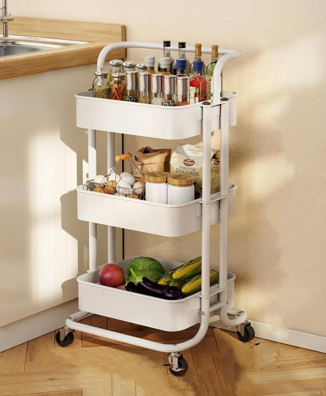 Multi-functional movable trolley storage rack( full metallic)