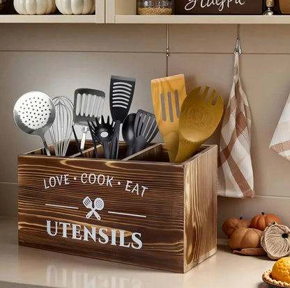 3 compartment wooden cutlery organizer
