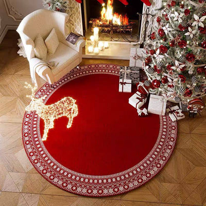 Christmas Circular Carpet Washable Anti Slip Carpet New Year Atmosphere Mat Decoration