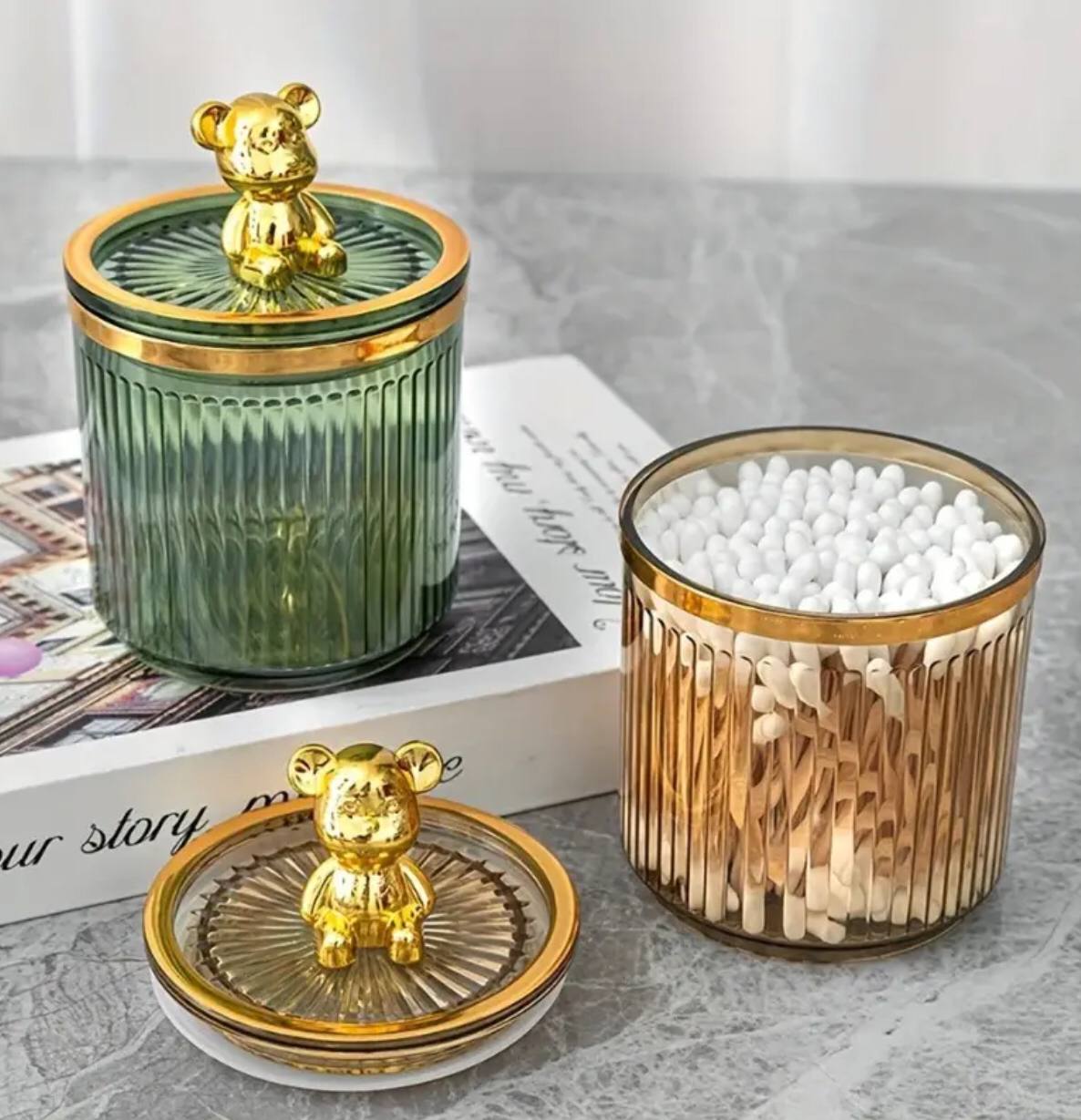 Luxury cute bear cotton swab storage box