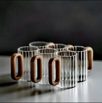 Stylish, unique Heat resistant borosilicate ribbed glass  mugs.