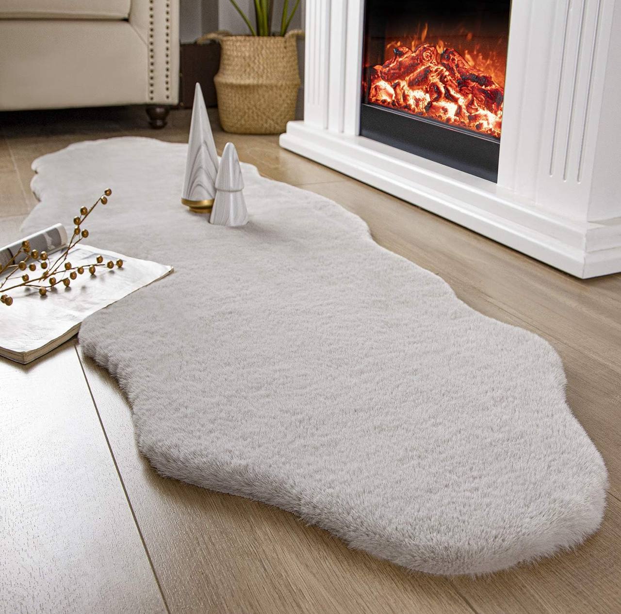 Rabbit fur faux decorative mats