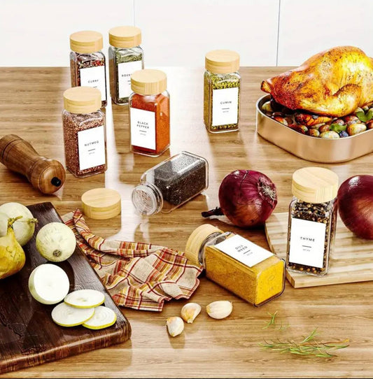 16PCS SET PREMIUM THICK GLASS STORAGE JARS WITH BAMBOO
