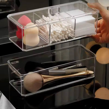 Transparent Cosmetic Storage Box Makeup Organizer Cotton Swab Cotton Pad Storage Box Desktop Acrylic Organizer