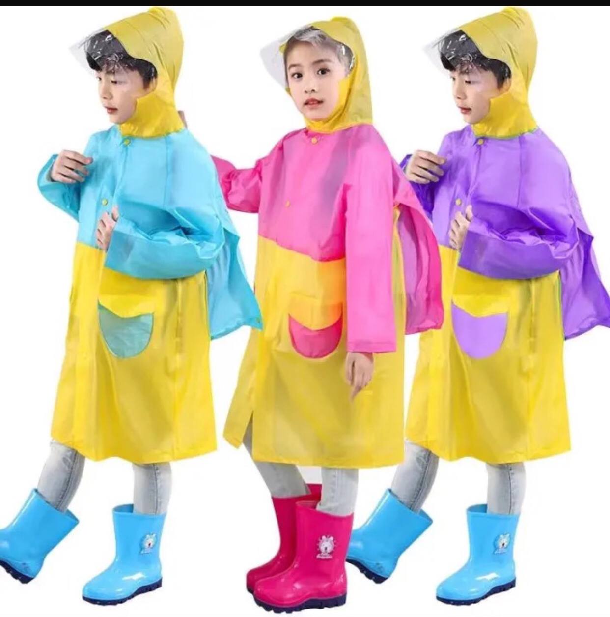 Light PVC Child/Kids Hooded Schoolbag Rain Coat