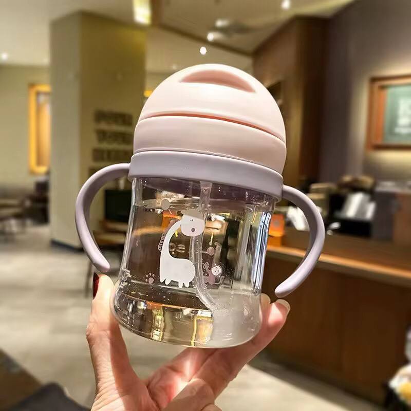 250ml Baby Water Bottle Learning Cup Anti Choke Non-spill Training Cup Leak-Proof Fee With Gravity Ball Straw