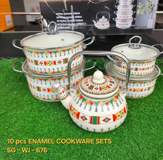 *_10 pcs ENAMEL COOKWARE SETS with KETTLE