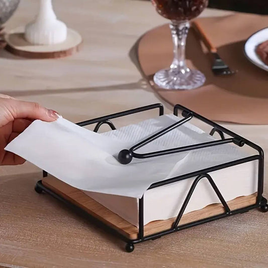 Luxury metallic serviette holder, with Bamboo place on/ napkin holder.