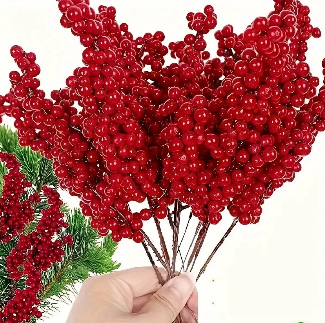 10pc set  Christmas Artificial Red Berry Branch DIY Wreath Berry Stem Flowers Gift Xmas Tree Ornaments Home Party Decor Flowers