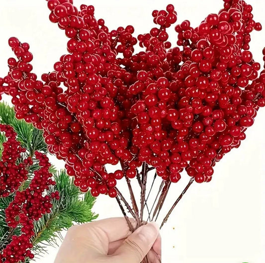 10pc set  Christmas Artificial Red Berry Branch DIY Wreath Berry Stem Flowers Gift Xmas Tree Ornaments Home Party Decor Flowers