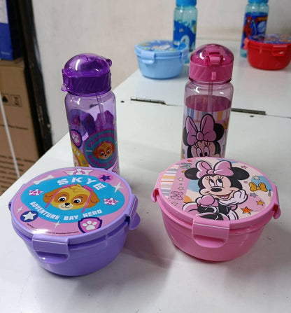 Combo Disney cartoon themed, Sonic, paw patrol, Spiderman, Mickey mouse 2-in-1 Lunch Box with bottle Set with straw