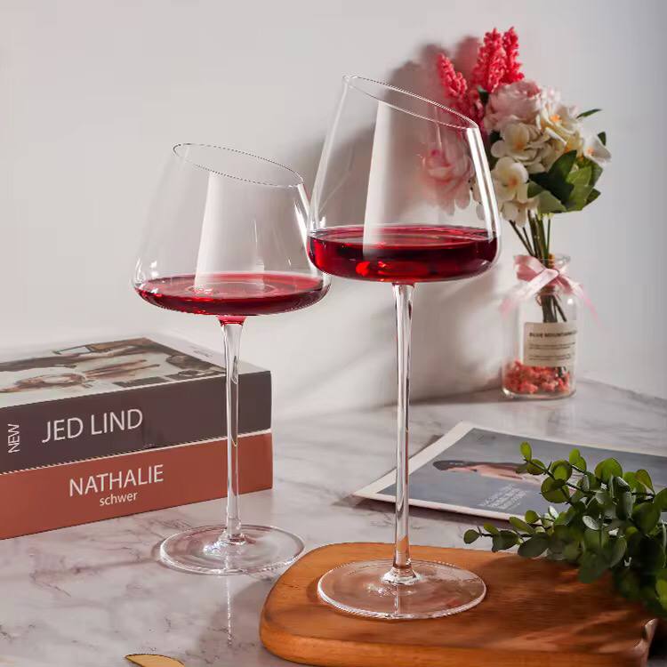 2pc Slanted Medium Capacity  Crystal Wine Glass