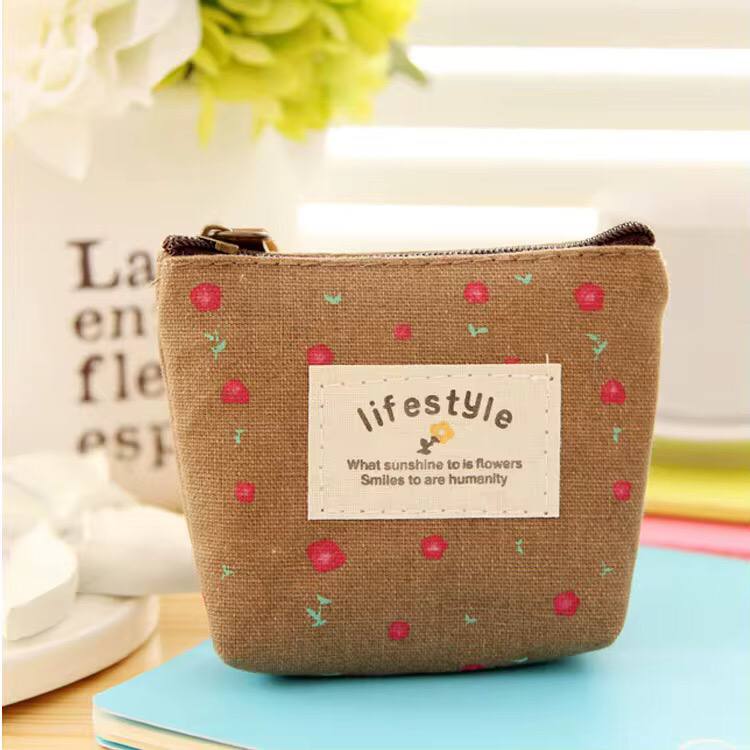 Japanese and Korean Men of Women Small Fresh Plant Floral Coin Purse