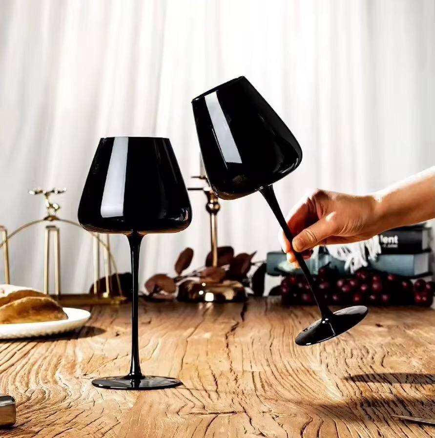 Premium quality long stem Black wine glasses.