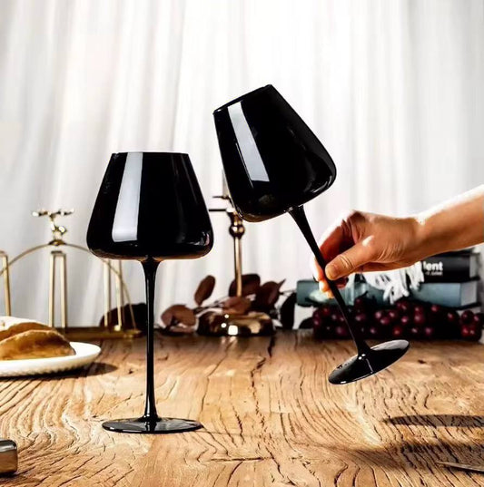 Premium quality long stem Black wine glasses.