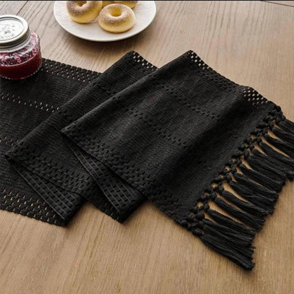 High quality Boho woven  table runner/bed runner with tassels.