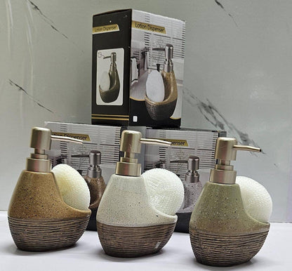 Fancy single ceramic lotion / soap dispenser with wash pad