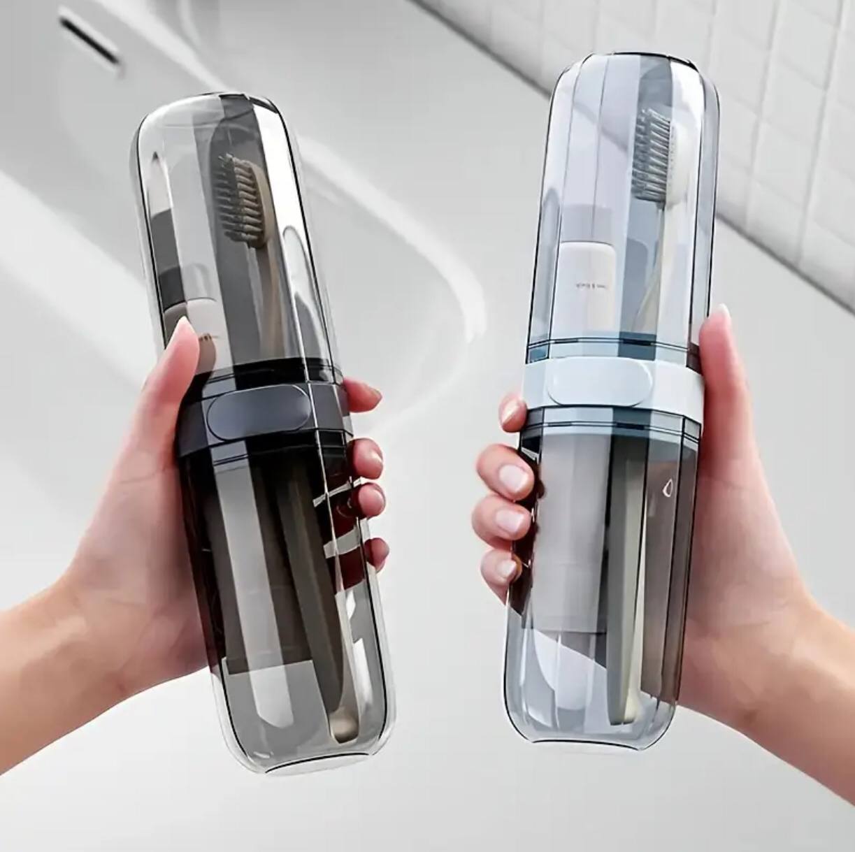 Portable travel toothbrush/toothpaste holders .