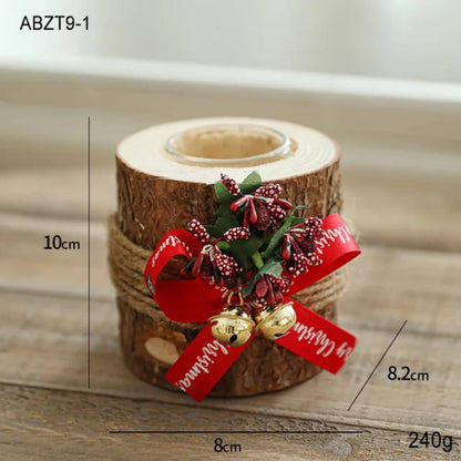 Christmas Candle Holder Wooden - Flameless LED Candelabra with Fragrance Cups, Rustic Centerpiece for Table Mantel Holiday Decor