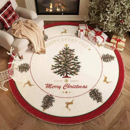 Christmas Circular Carpet Washable Anti Slip Carpet New Year Atmosphere Mat Decoration