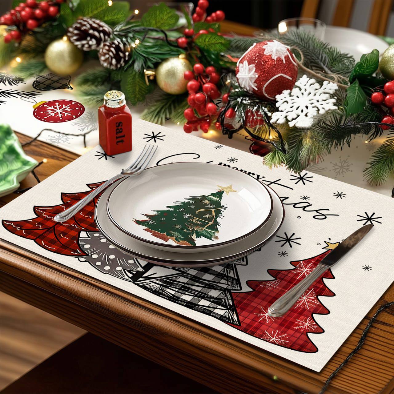 1pc Christmas Placemats For Dining Table Table Mats Kitchen Dining Decoration