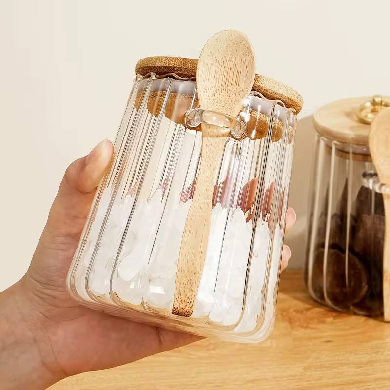 Glass Storage Jar with bamboo Lid/Spoons
