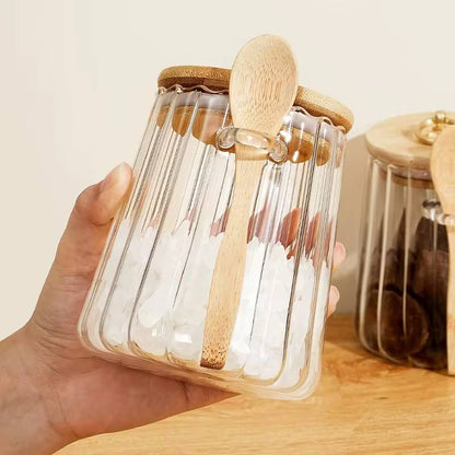 Glass Storage Jar with bamboo Lid/Spoons