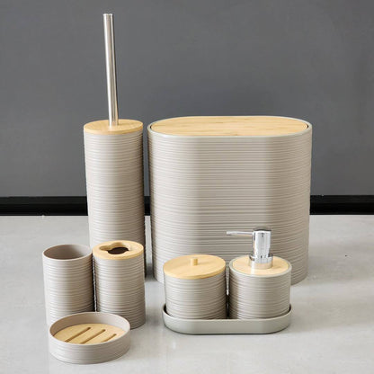 8PCS Luxury Bamboo Plastic Bathroom Accessories set.