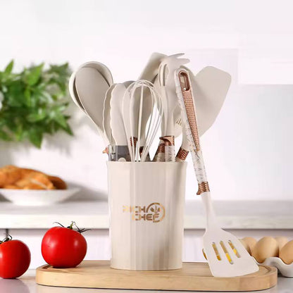 12pcs set silicone Non stick cookware spatula shovel spoons with storage Bucket