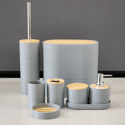8PCS Luxury Bamboo Plastic Bathroom Accessories set.