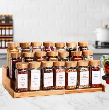 PREMIUM THICK GLASS STORAGE /SPICE JARS WITH BAMBOO LID