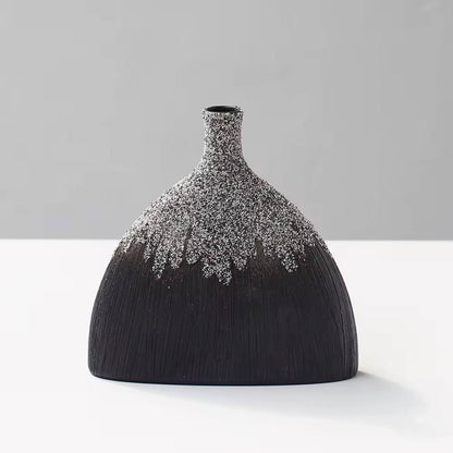 Modern Ceramic Vase - Fish-Tail Design in Matte Black & White, Handcrafted with Snow Powder
