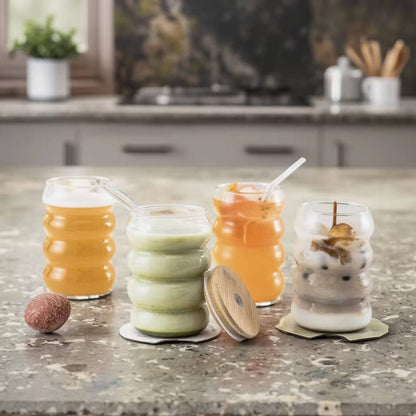 Beehive Pattern Glass Tumbler with Bamboo Lid