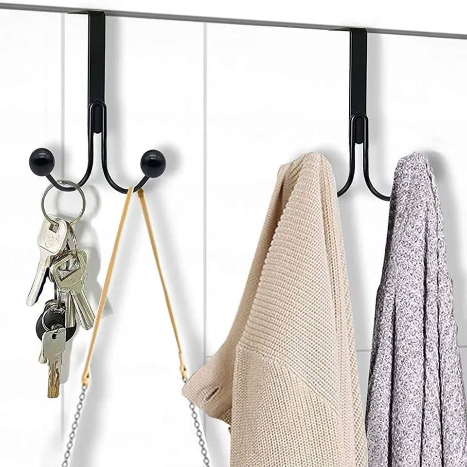 Over The Door Double Hanger Hooks Free Punching For Hanging Hats Bags