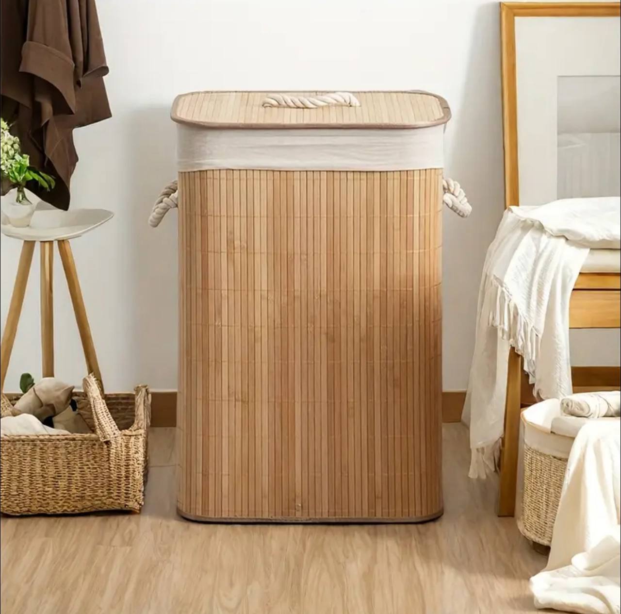 Bamboo laundry basket 
Foldable