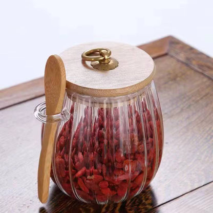 Glass Storage Jar with bamboo Lid/Spoons