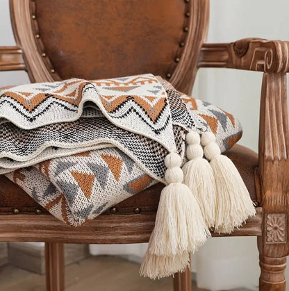 Nordic Bohemian knitted throw blankets with tassels
